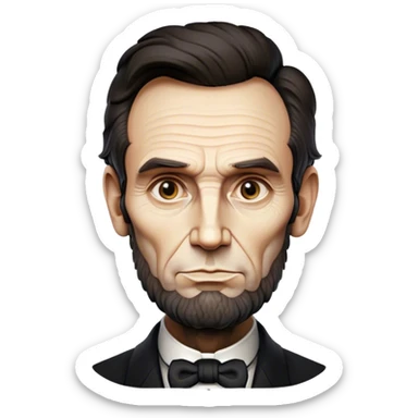 Cinematic Realistic Abraham Lincoln Portrait Emoji, depicted as a stoic iconic statesman with a tall dignified silhouette and thoughtful expression, rendered with detailed textures and dramatic historical lighting that captures his timeless presence. sticker