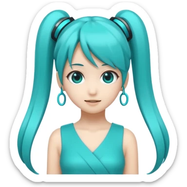 emoji inspired by Hatsune Miku, long turquoise twin tails, futuristic pop idol style, cute expression sticker