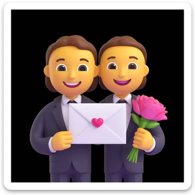 apple-style 3D emoji character holding a wedding invitation with both hands, cute and minimal, soft shadows, white background, high-resolution, emoji face smiling gently, pastel color palette sticker