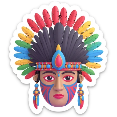Toltec warrior stone head with elaborate feather headpiece sticker