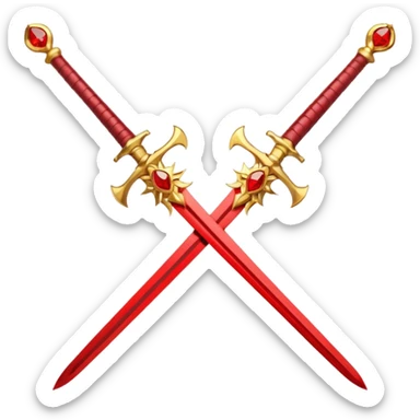 Golden fiery royal two crossed swrods with red gem and golden blade and golden handle sticker