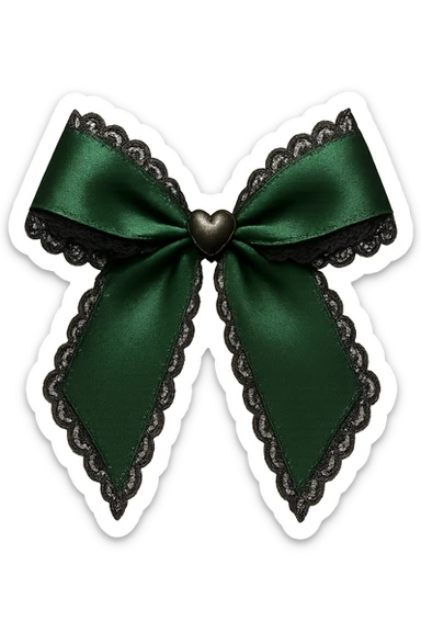 green gothic bow with black lace trim and heart charm, remove background sticker