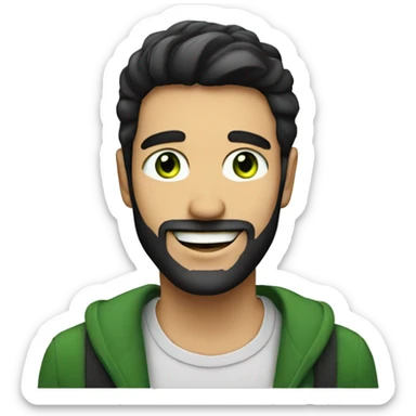 nice man with green eyes, black hair, beard and smiling sticker
