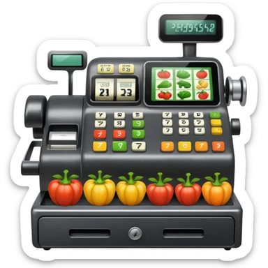 cash registerwith symbols for vegtables from the front sticker