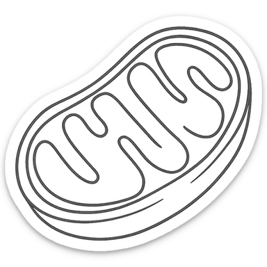 mitochondrion, mitochondrial biogenesis, step 3, pen drawing schematic style on white paper, isolated on white background sticker