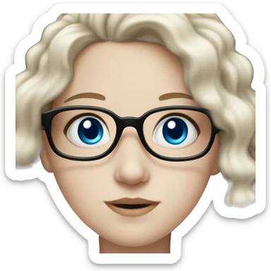 pale skin girl with black glasses, blue eyes and dark curly hair sticker
