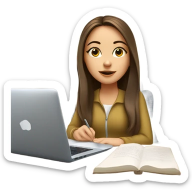 white girl with long brunette hair studying  sticker