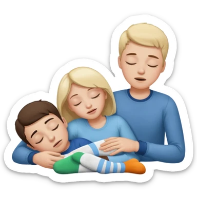 Create an emoji scene where a woman has fainted and is lying down, and a boy is holding his socks near her nose to help bring her back to consciousness. There should be nothing else in the scene.only one boy and girl sticker