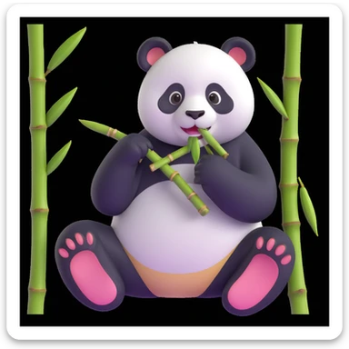 panda eating bamboo in forrest background, close up pose sticker