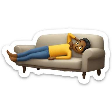 A person lying on a sofa, one leg crossed over the other, with hands behind the head, relaxing in a cozy setting sticker