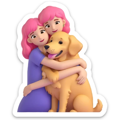 pink-haired girl hugging golden retriever sticker