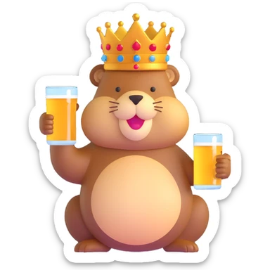 beaver with a crown on head holding a glass of beer sticker
