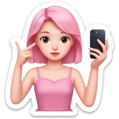 girl wearing a cute pink dress taking a selfie sticker