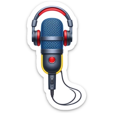 Create a dynamic and energetic emoji that represents beatboxing. The design should feature a microphone with soundwaves or rhythmic beats emanating from it, symbolizing the vocal percussion and rhythm of beatboxing. Add subtle elements like headphones or a beat pattern to reflect the technicality and creativity involved. Use bold, vibrant colors like neon blue, red, and yellow to convey the energy and street culture of beatboxing. The background should be transparent. sticker