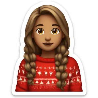 thoughtful-highlight-skin-brown-long-hair-girl-in-red-cute-Christmas-sweater sticker