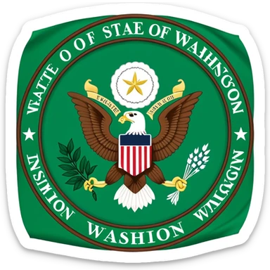 The seal of the state of Washington , green flag of Washington state sticker