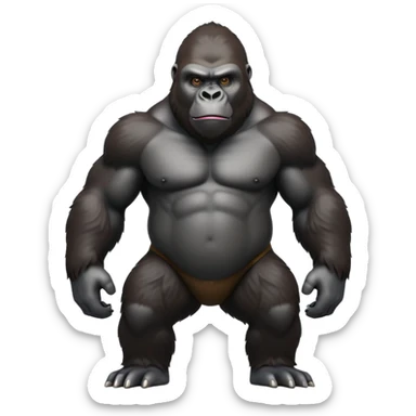 cinematic-gorilla-realistic-full-body-standing-emoji,-broad-muscular-frame-exuding-strength,-thick-dark-fur-glossy-in-the-light,-head-tilted-dramatically,-deep-dark-eyes-filled-with-intense-intelligence,-simplified-yet-realistic-focused-features,-highly-detailed,-glowing-with-an-almost-sarcastic-glow sticker