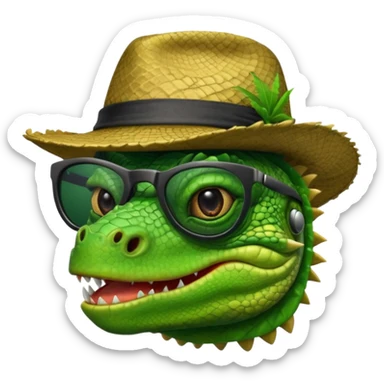 capitalist iguana head with black reflex sunglasses and hat smiling sarcastically sticker
