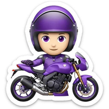 Créer un emoji avec une moto mt07 sport noir mate / violet iridescent très foncé. Avec une pilote dessus visière violet sombre faceless, bulle de la moto violet. Avec fond arrière violet, tenue complète casque inclus violet  sticker