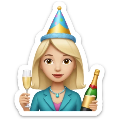 girl with Champagne bottle with party cap. sticker
