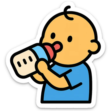 baby drinking from a bottle icon with color and black outlines sticker