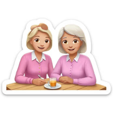 conversación dentro de un restaurant  dos personas y una de las persoans sea una abuela y el otro un adulto de 27 años sticker