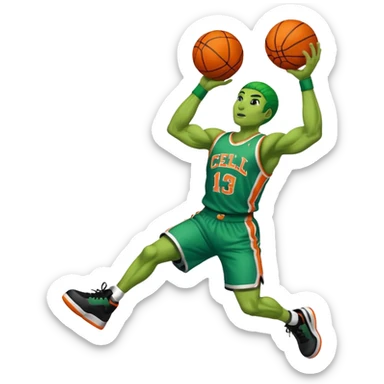 Cell from the anime-dragonball dunking a basketball with a jersey name cell sticker