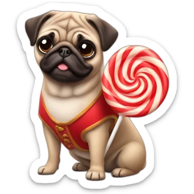 pug wearing a red vest holding lollipop sticker