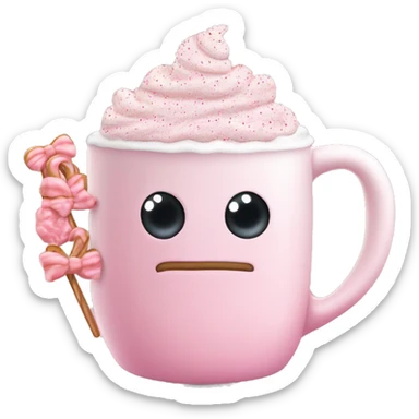 very light pink hot cocoa mug with a lot of whip cream in it and pink sprinkles and mini bows no face on mug sticker