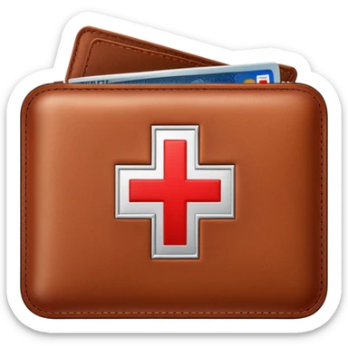 Medical emergency fund with wallet and red cross symbol sticker