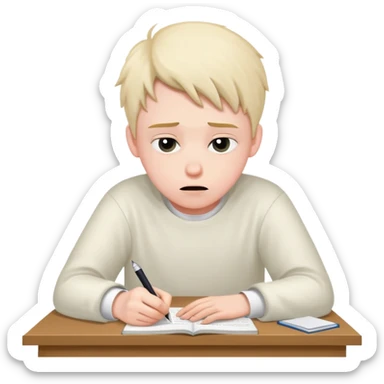 Student frantically writing "Dear God" at the top of an essay paper sticker