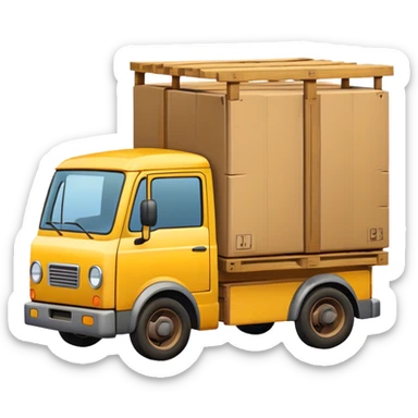 yellow truck with pallets with paper box sticker