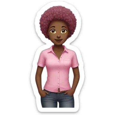 African girl, super short afro, brown eyes,pink shirt sticker