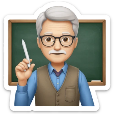 Man teacher: old, wearing vest, wearing glasses, hold chalk on their hand sticker