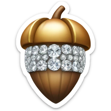 an Acorn made from diamond, sparkling cut diamond, with stem of gold sticker