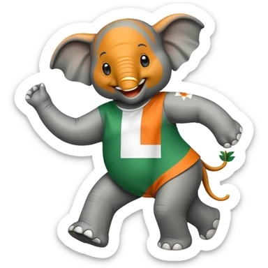 Create an dancing elephant with a white and green Ivory Coast flag . sticker