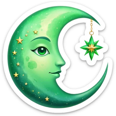 astrology moon in magical style, green sticker