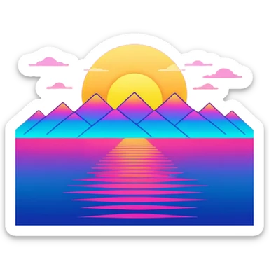 neon sunrise line drawing sticker
