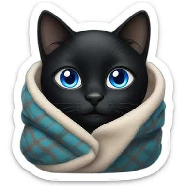Black cat with blue eyes wrapped in a blanket sticker