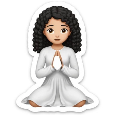 girl praying on knees curls black hair and brown skin sticker