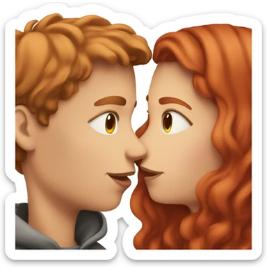 Brown haired girl kissing red headed boy  sticker