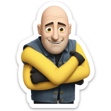 Gru hugging a minion sticker