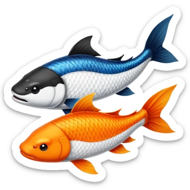 Creo dos pezes koi, como el Jim y el jam, una todo balcón y el otro todo de negro, de una perspectiva desde arriba. sticker