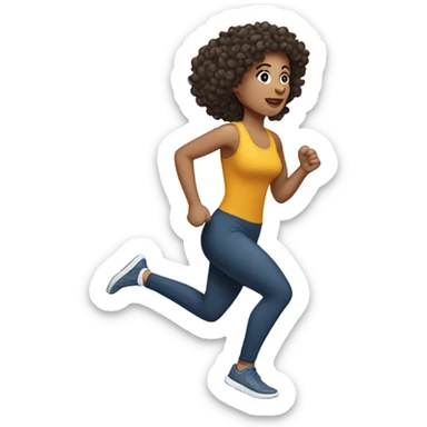 Running woman light skin with curly hair side view  sticker