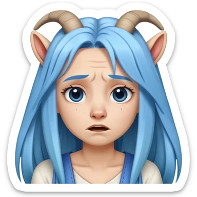 White female-crying-gorgeous face-long straight blue hair-dressed as a goat sticker