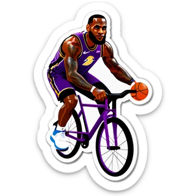 lebron james riding a bike on a egg plant sticker