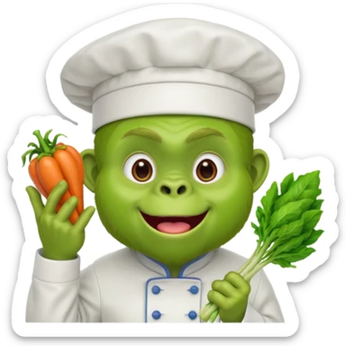 A green gorilla that loves vegetables and is part of a kindergarten named banban's kindergarten sticker