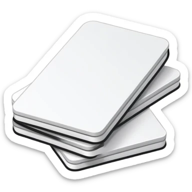 stack of two white flashcards, top card offset, thin black outline, faint shadow, minimal sticker