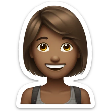 brown hair girl blushing and giggling looking at phone sticker