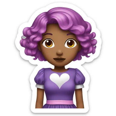 girl with split black and pink hair, crying, purple dress with white heart on the center. sticker